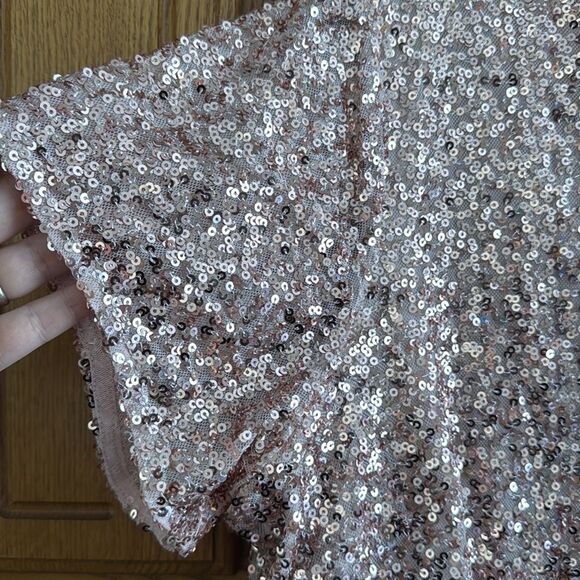 Marina Women’s Dusty Pink Short Sleeve Sequined Tulle Dress - Picture 5 of 8